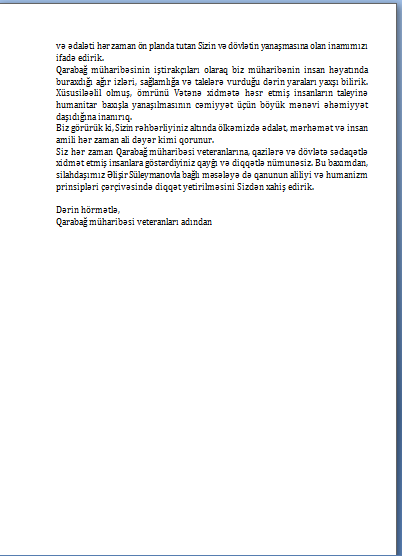 Qazilər,Prezidentə müraciət 