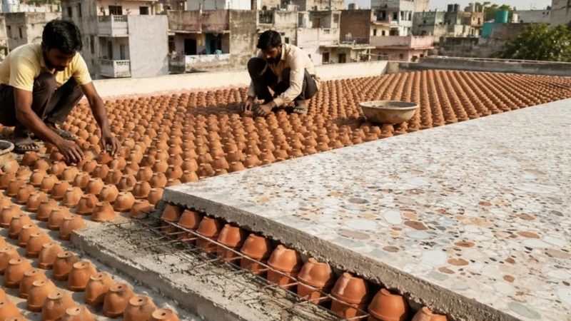 Hindistanlı memar, gil fincanlar, dam izolyasiyası, kondisionersiz sərinləmə, Qokul Qoyal, təbii soyutma, enerjiyə qənaət, maraqlı memarlıq